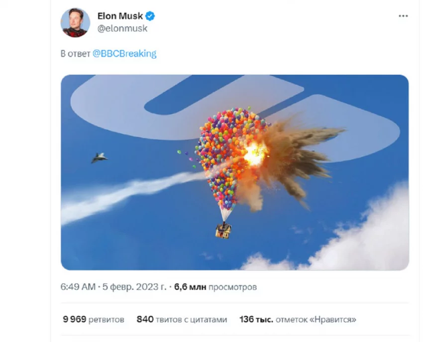 Маск опубликовал мем со сбитым истребителем США аэростатом