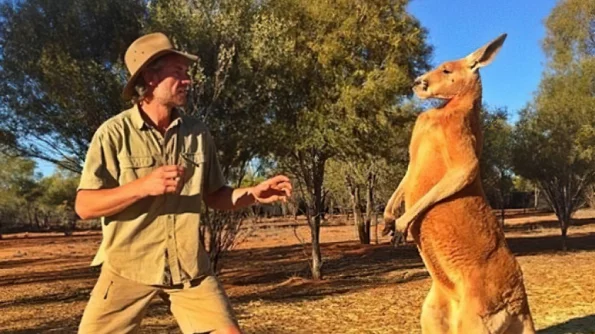 Австралиец спас свою собаку от гигантского кенгуру